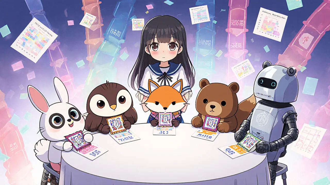 Cute mascot characters of BaaS providers with price tags around a teen entrepreneur.
