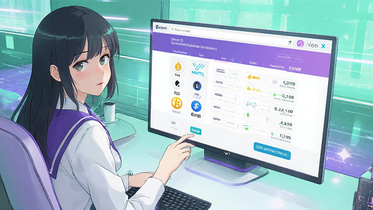 Girl swapping tokens on FusionX v3 UI showing six coins and zero fees.