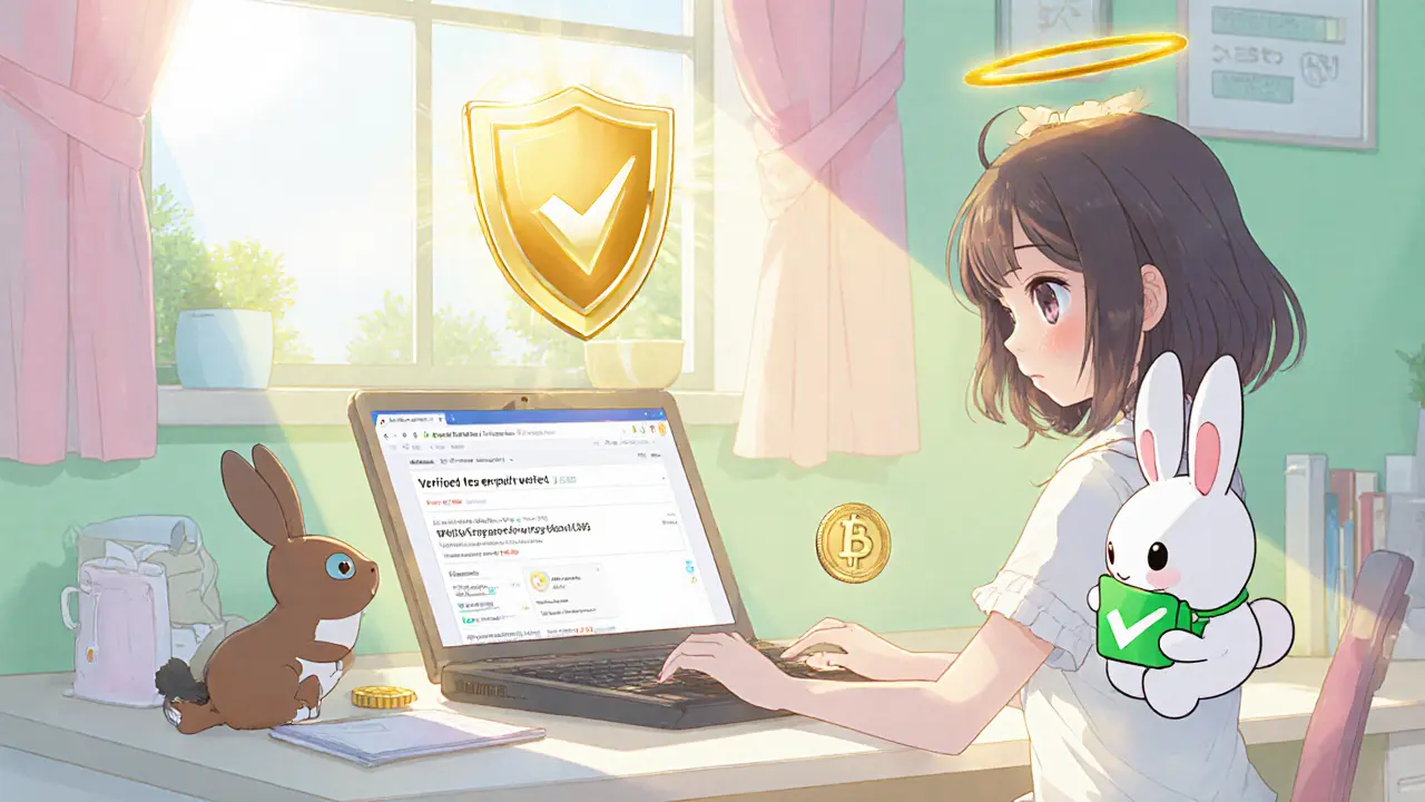 Girl safely claims a verified airdrop using a wallet, with a green check and rabbit mascot.