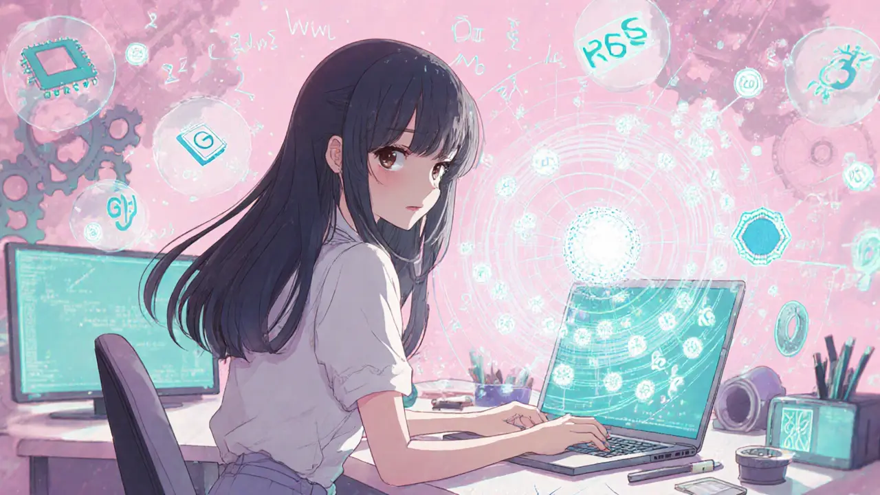 Shoujo manga style image of a developer surrounded by holographic tools optimizing zero‑knowledge proofs.