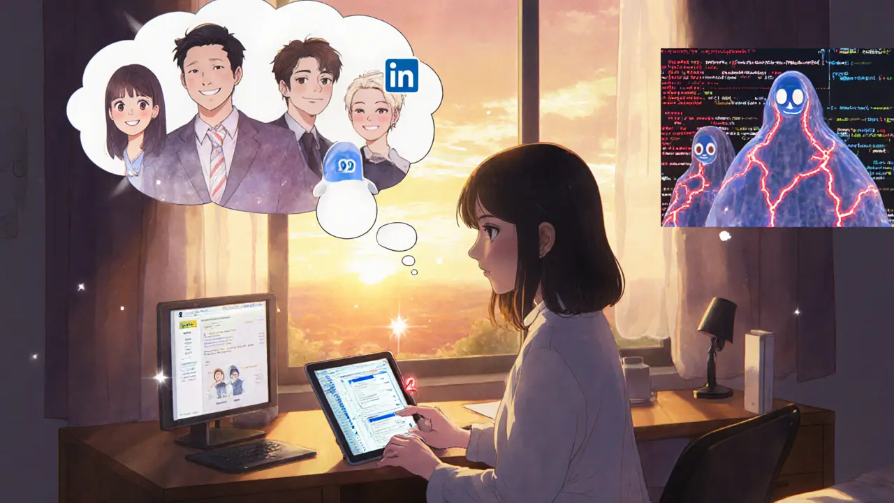 A girl checks crypto safety scores on her tablets, transparent team profiles glowing beside hidden code threats.