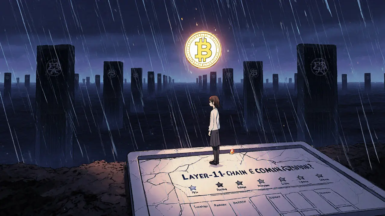 A lone developer facing dark, empty GPU towers with a flickering OGPU token.