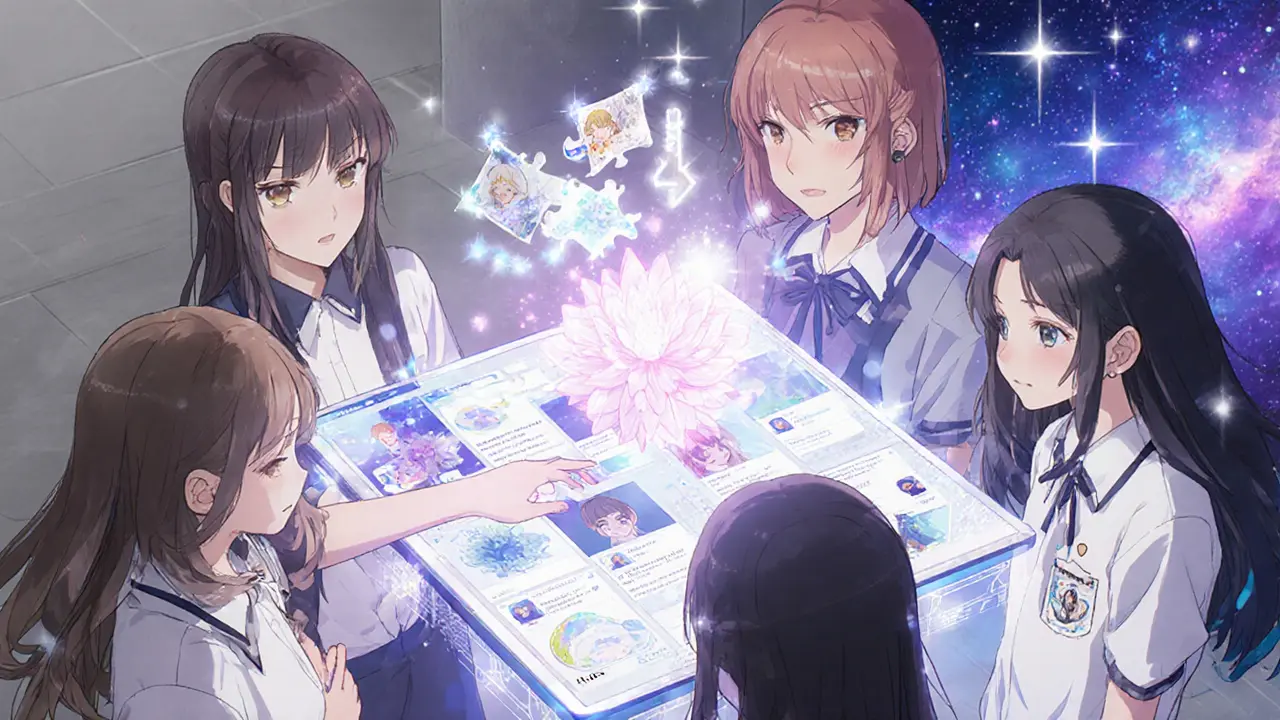 Teens transferring digital art from locked platforms to open Web3 wallets, with glowing NFTs as puzzle pieces.