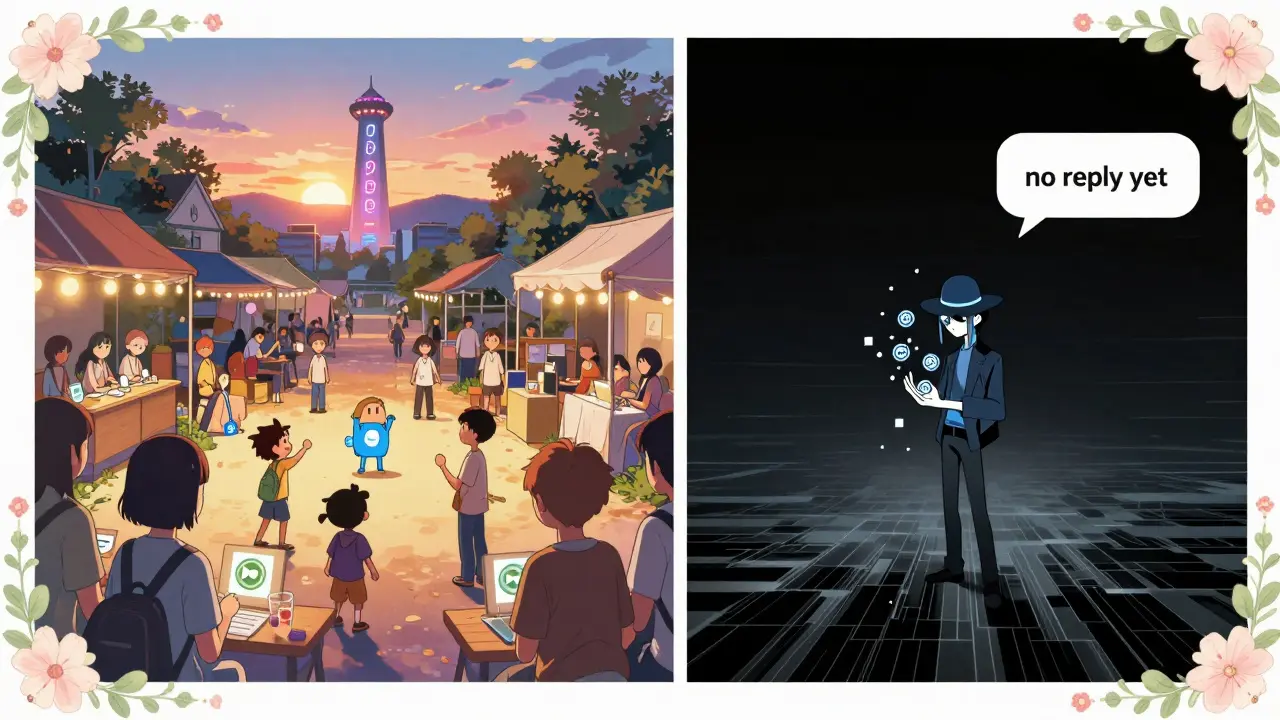 Contrasting scenes: vibrant SHIB community vs. empty void of Shibwifhat, framed in delicate shoujo manga aesthetics.