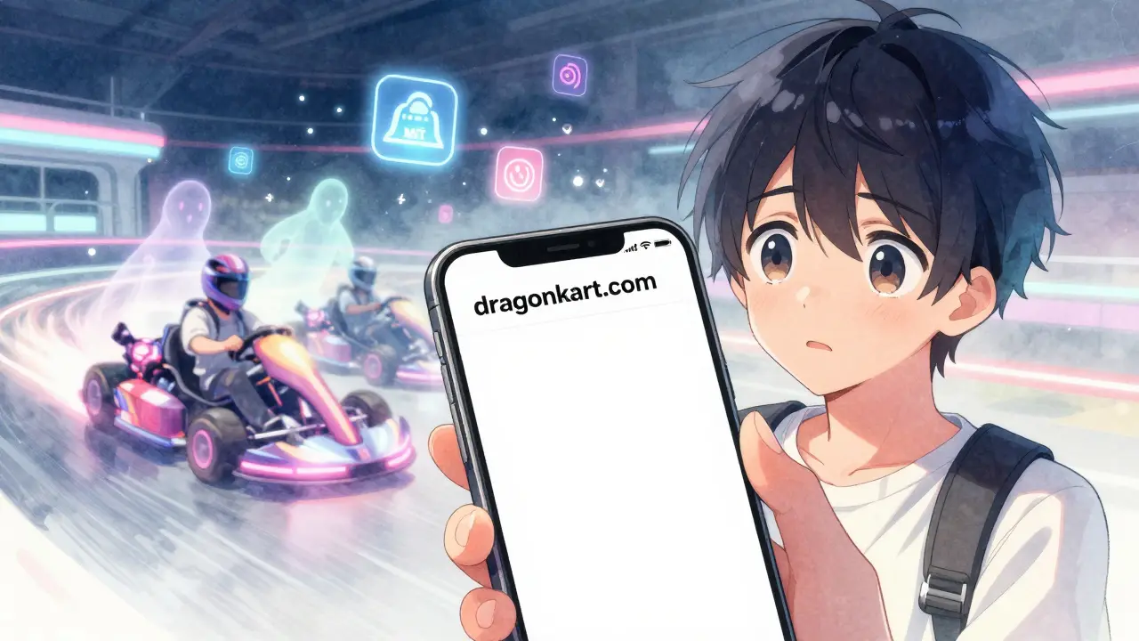 A girl stares at a dead website as ghostly racers fade in the background, tokens dissolving into stardust.