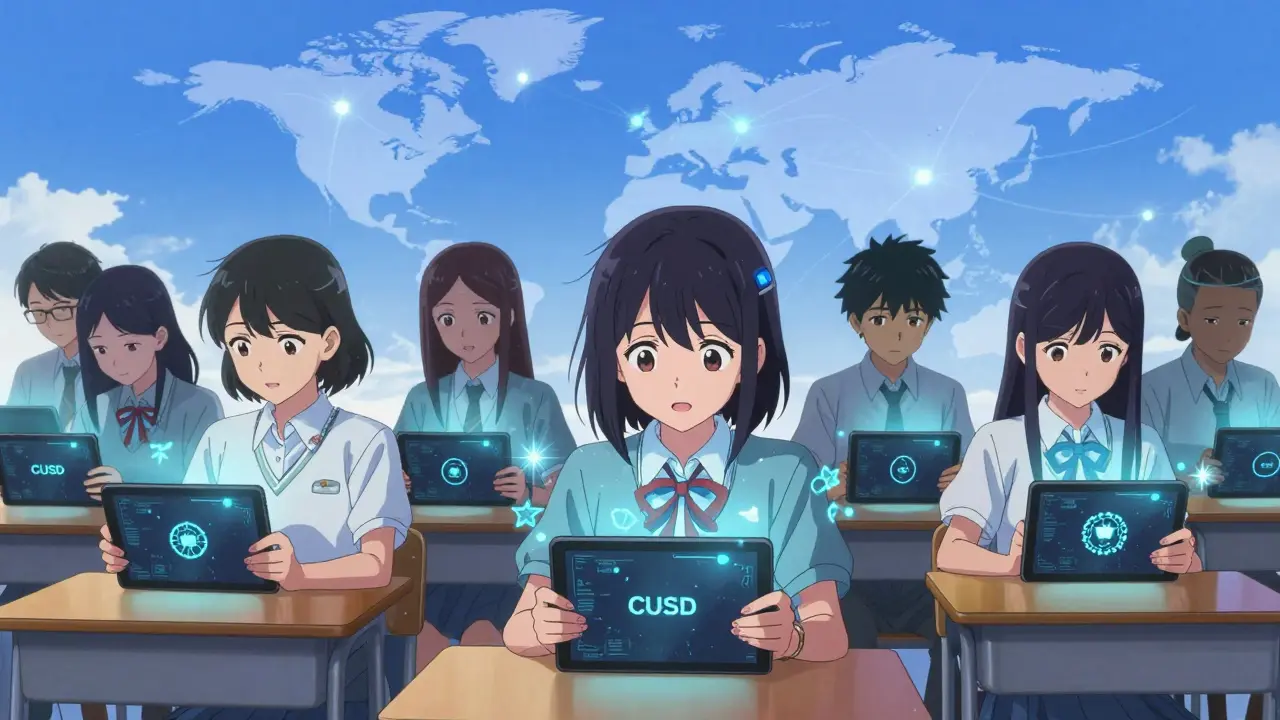 Teenagers in Australia sending CUSD to friends across the world using phones.