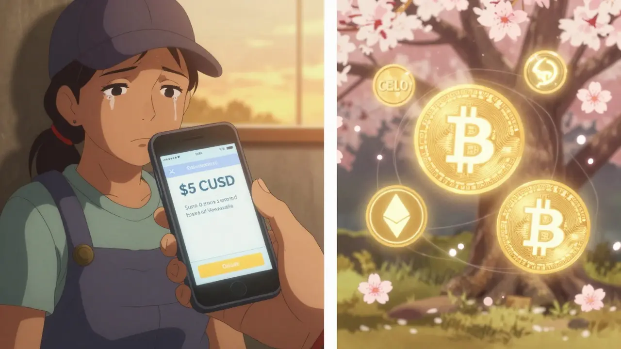 Woman in Colombia receives CUSD from family abroad, emotional and hopeful.