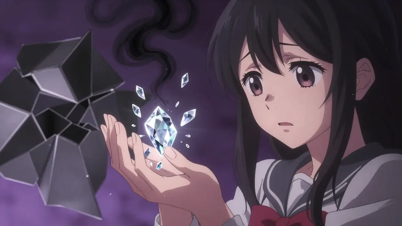 Crystal token shattering in hands, symbolizing failed investment