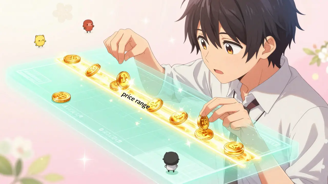 Character managing a glowing gold price range with cute pancake mascots