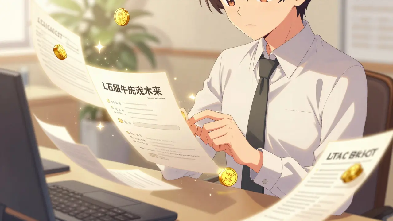 Determined trader in shoujo manga style organizing sparkling compliance documents for a bank application.
