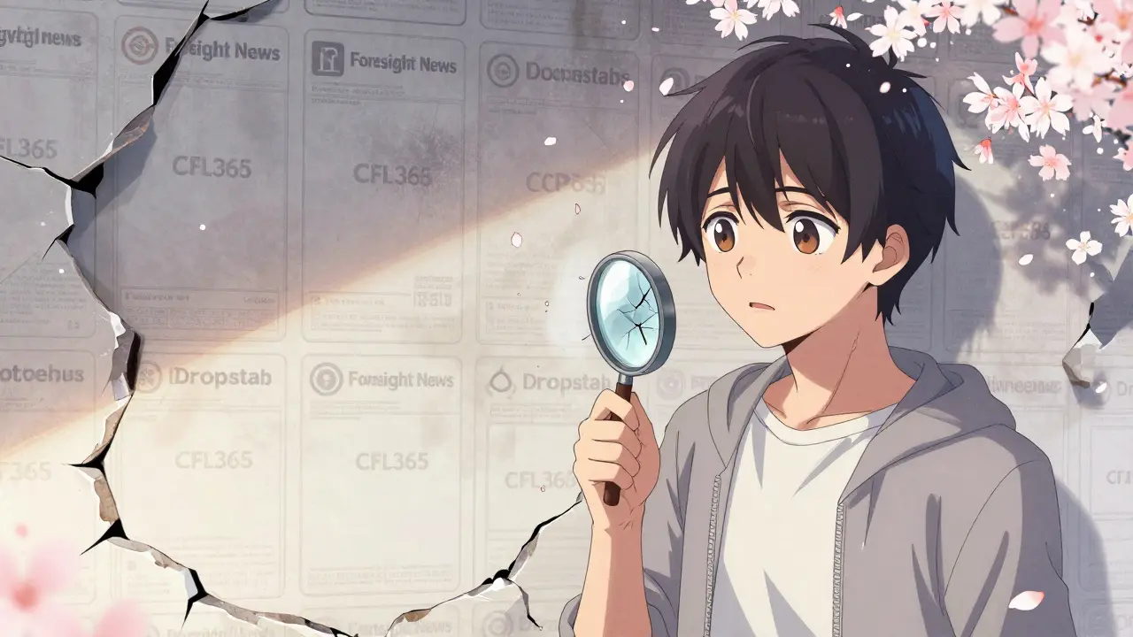 Anime girl examining a wall of silent crypto trackers missing the CFL365 listing