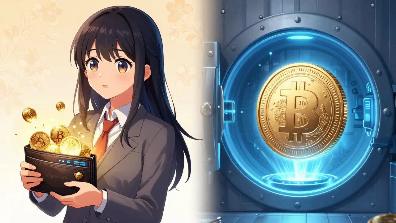 Contrast between Bitcoin savings and Digital Lira in anime art
