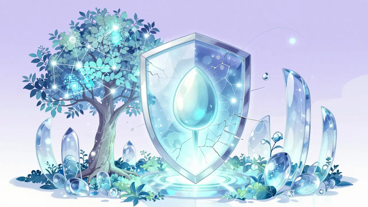 Delicate glass garden representing crypto ecosystem with subtle cracks