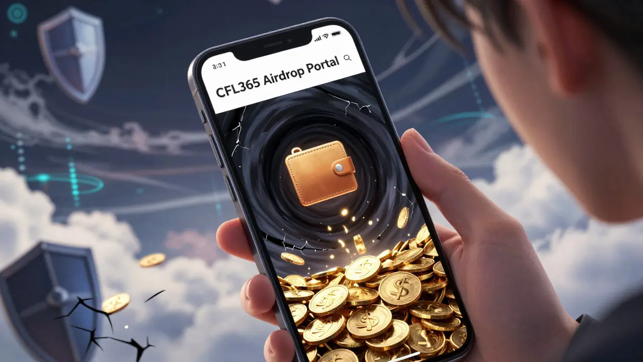 Manga style phone screen showing a wallet being drained by a dark digital vortex