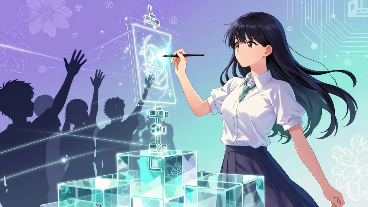 Shoujo artist empowered on a transparent digital stage