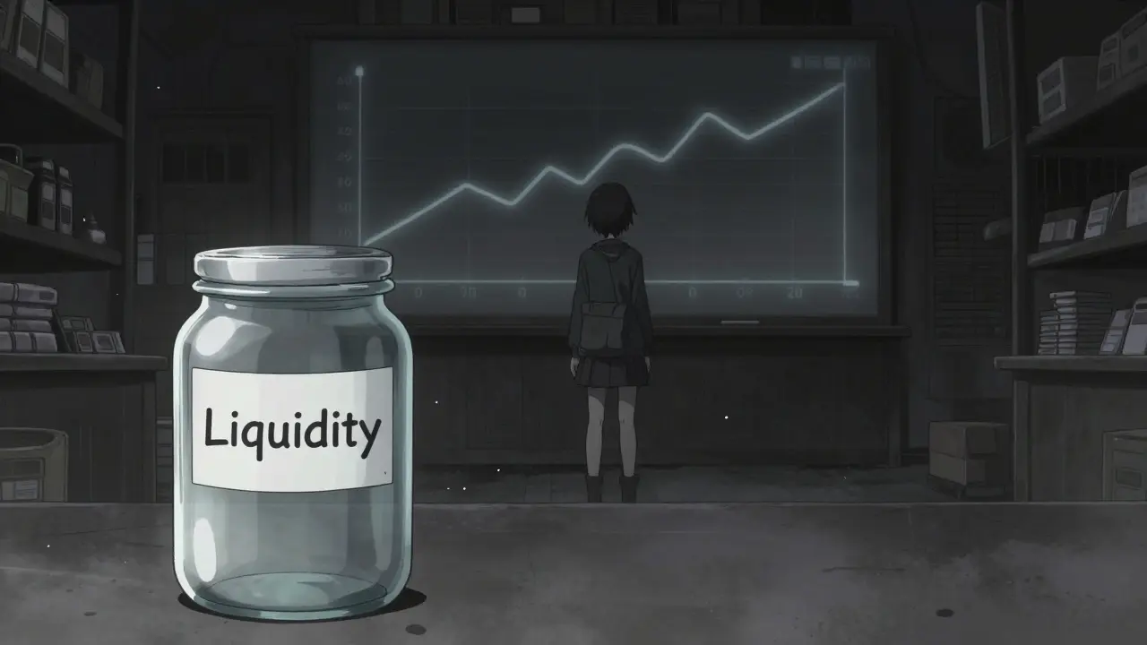 Shoujo style empty trading floor symbolizing zero liquidity for YIELDX