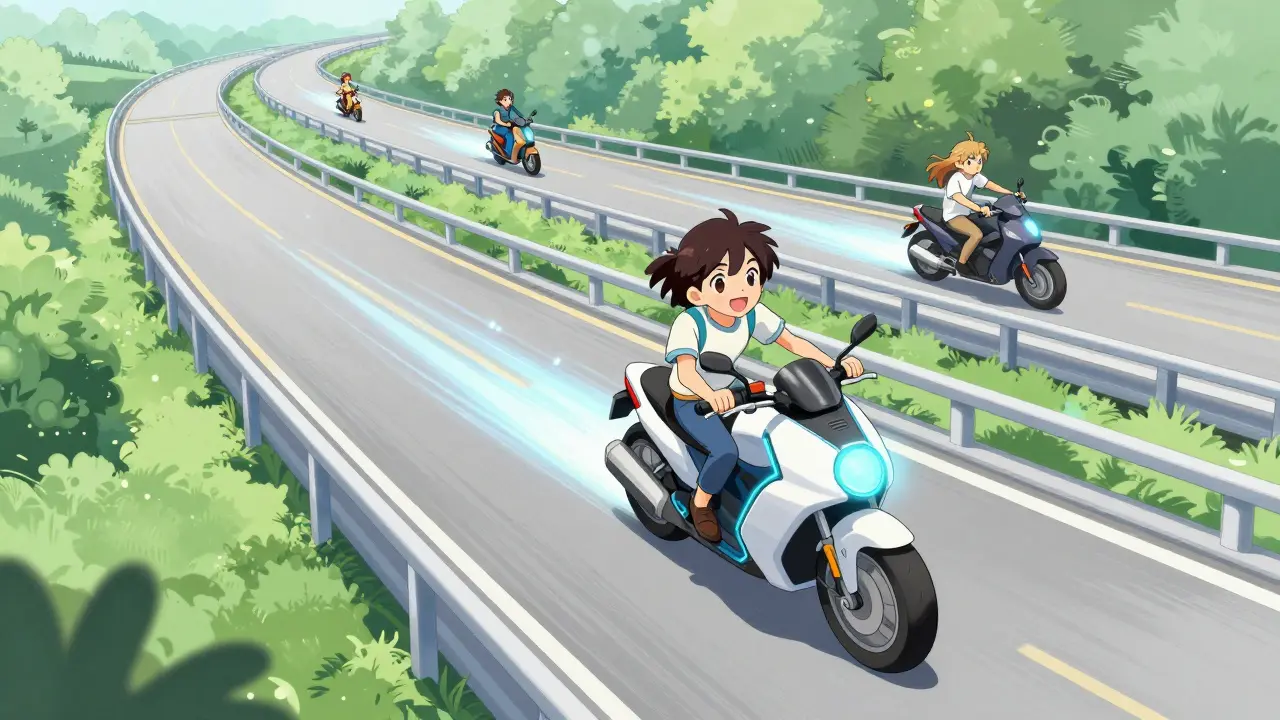 Happy anime character speeding on a Layer 2 network road