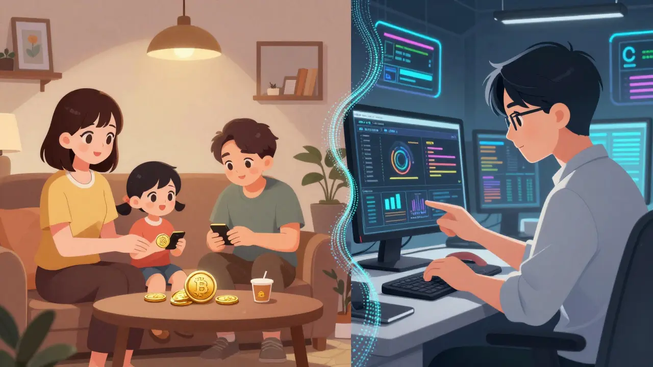 Split shoujo manga scene showing crypto use in Ukraine and Singapore