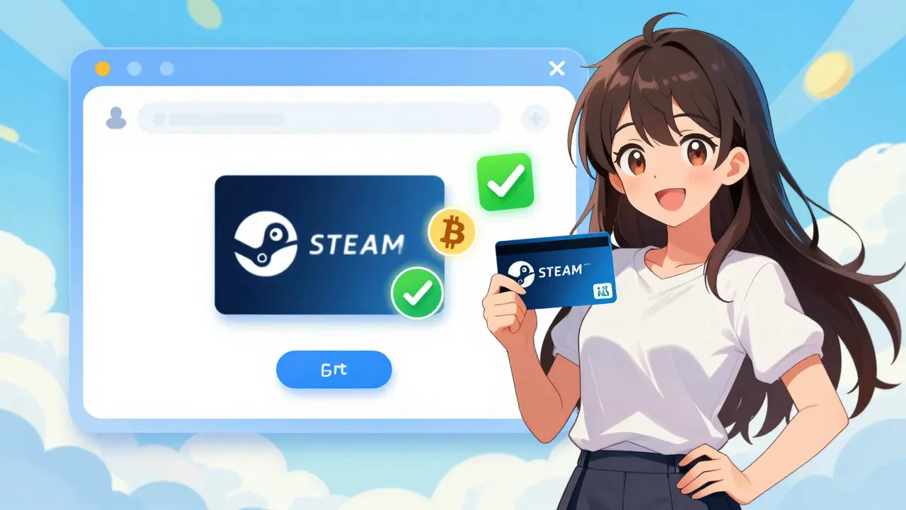 Happy anime character safely redeeming gift card online