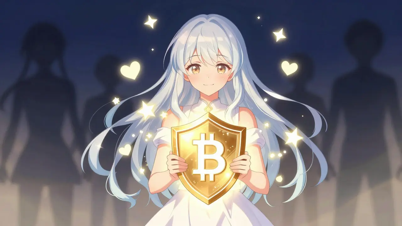 Magical girl holding shield symbolizing safe crypto trading
