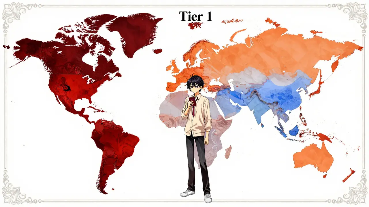 Manga map showing crypto access tiers with color coding