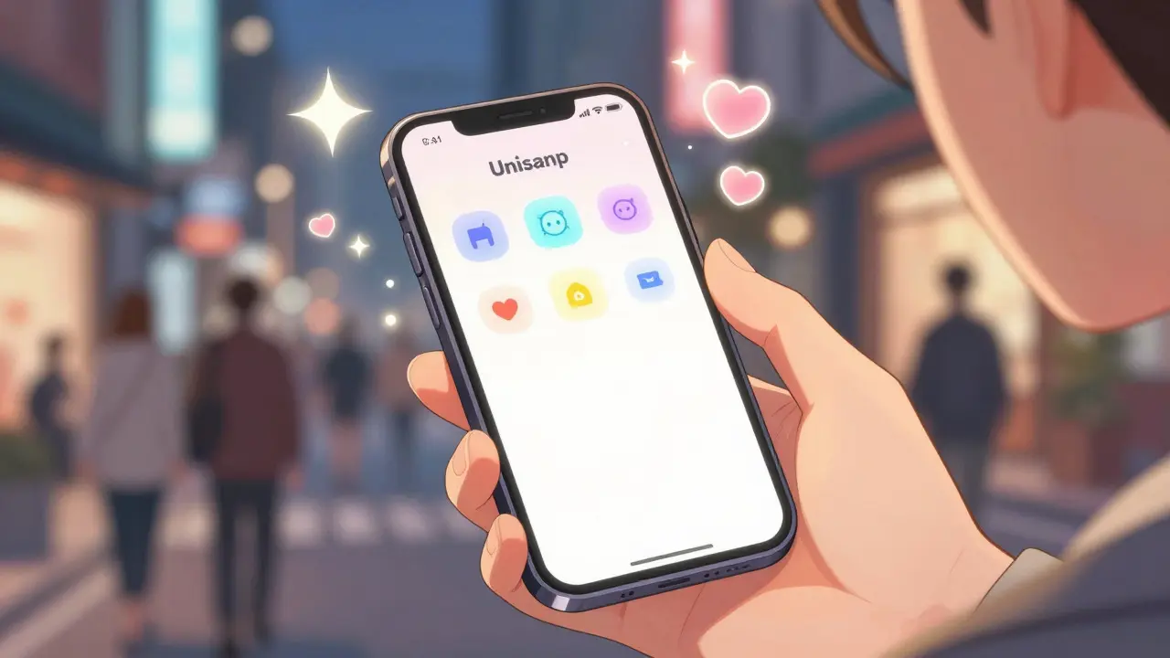 Manga style hands holding phone with glowing crypto app