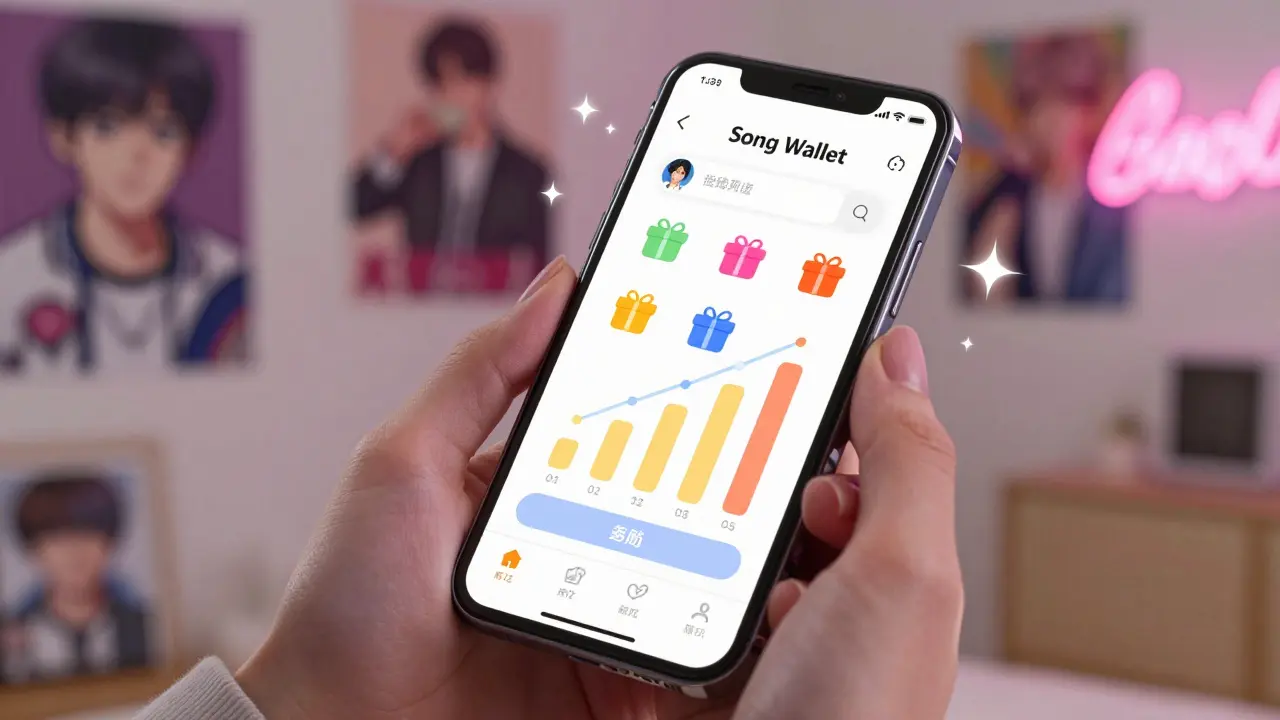 Phone displaying Song Wallet rewards in anime style