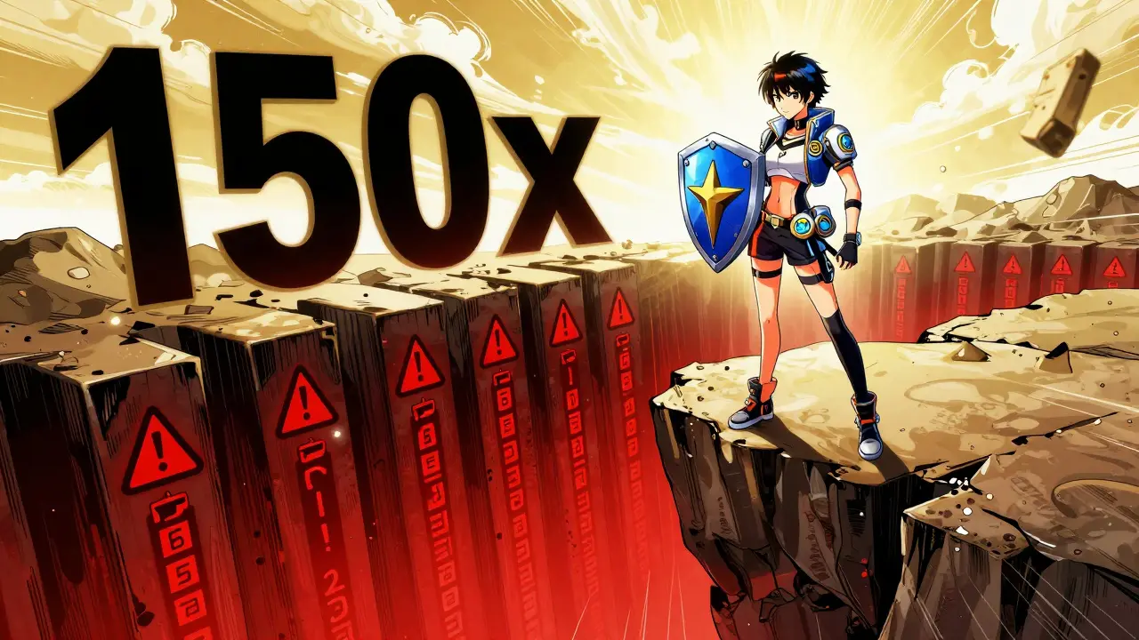 Shoujo anime girl standing on a digital cliff facing high leverage risks