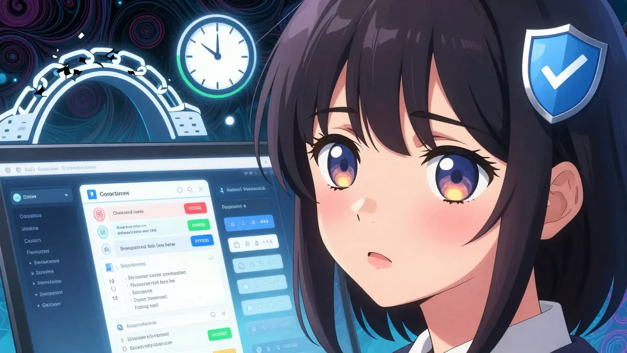 Shoujo character looking stressed at complex crypto trading interface