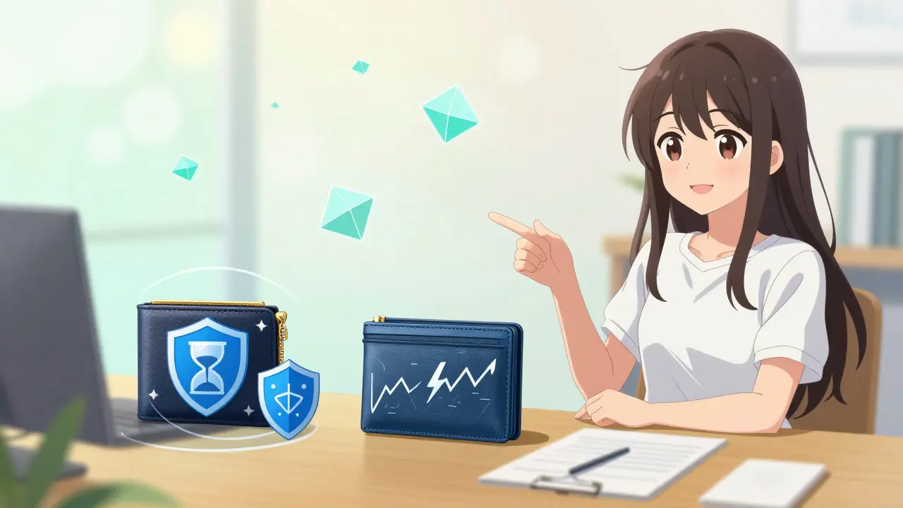 Shoujo style illustration of separated crypto wallets for tax planning.