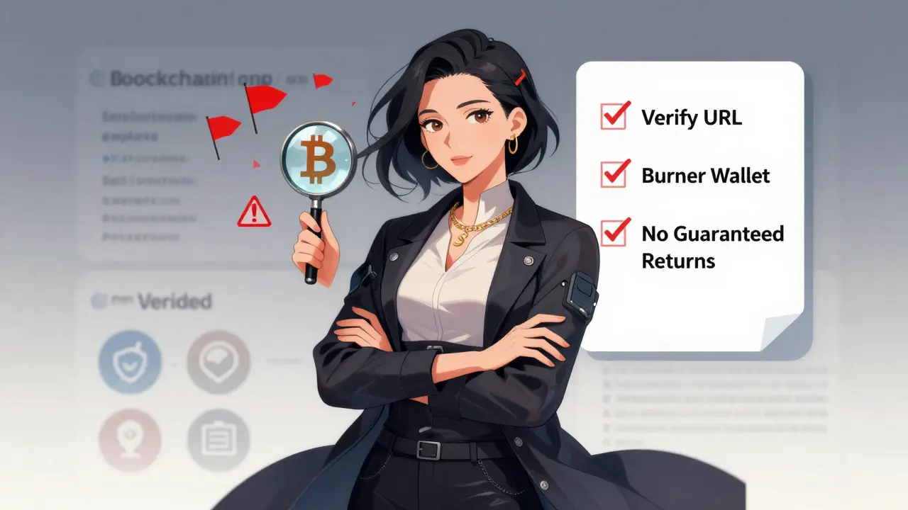 Wise anime woman showing safety tips for avoiding crypto scams