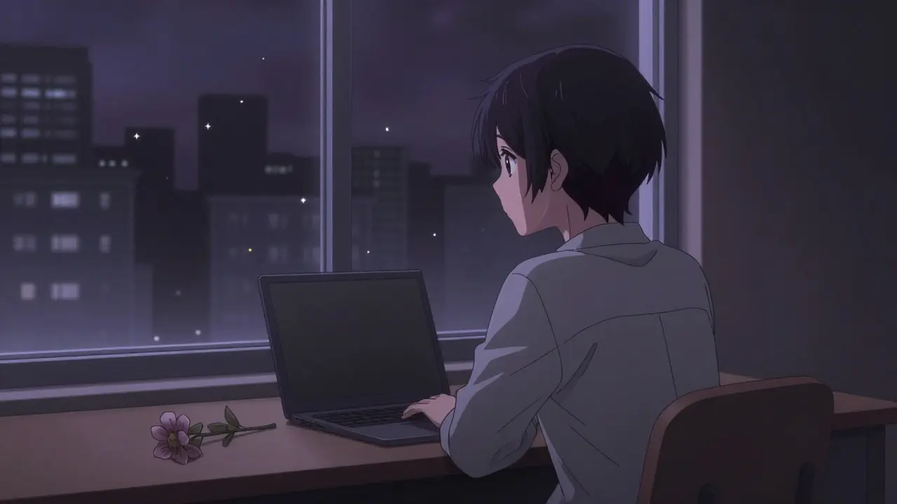 A lonely figure looking out a window at a dark city, symbolizing market isolation