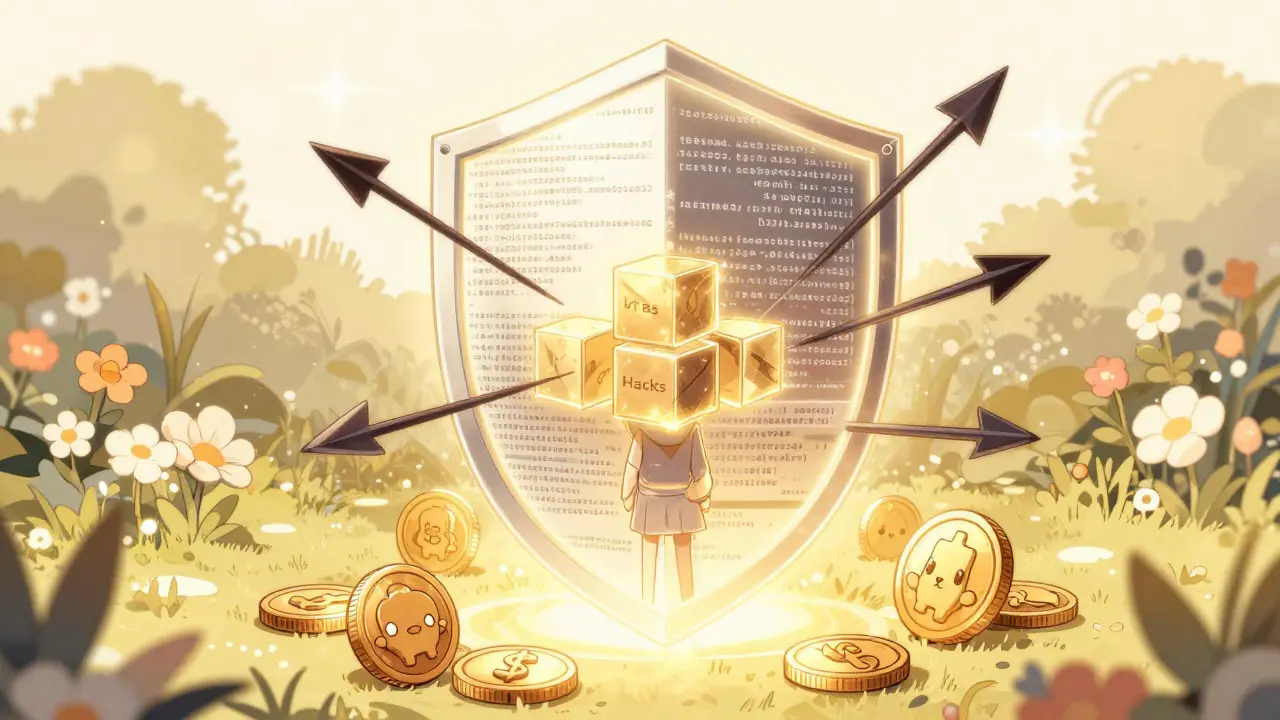 Anime character protected by glowing shield, representing secure non-custodial trading