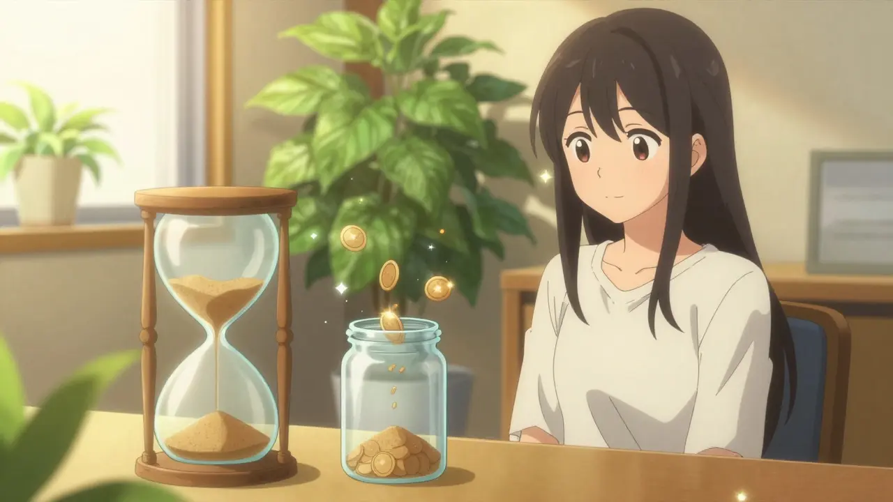 Anime style image of tokens slowly filling a jar, symbolizing linear vesting progress