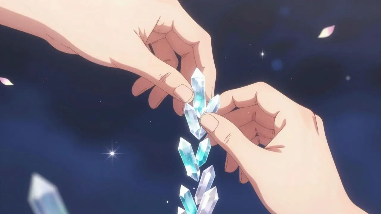 Hands arranging crystals to show concentrated liquidity efficiency