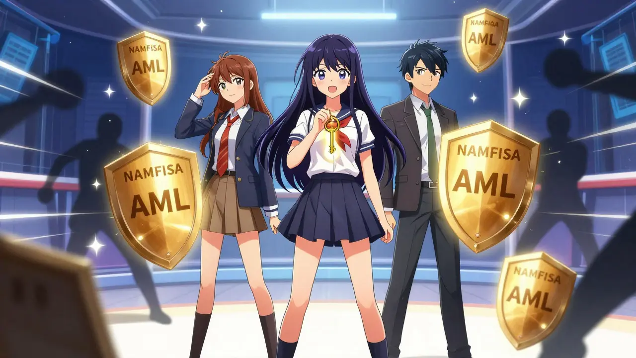 Licensed crypto providers protected by regulatory shields in anime style