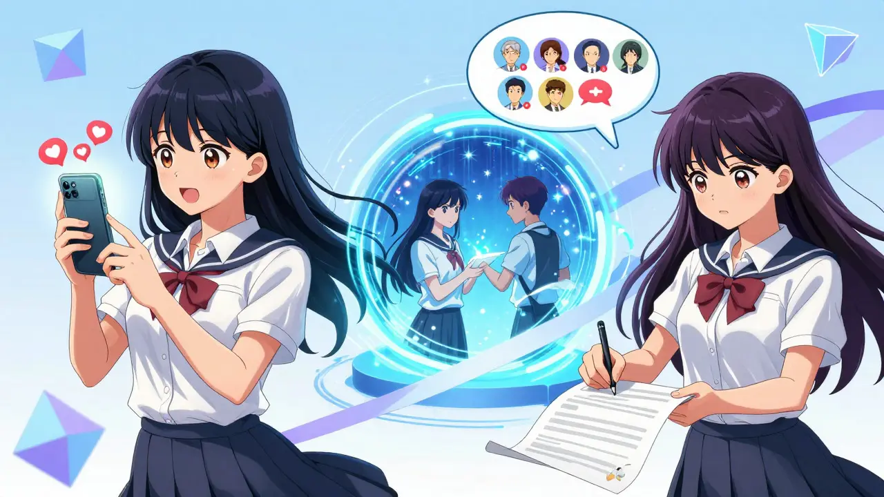 Manga illustration of users completing social media tasks for an NFT airdrop