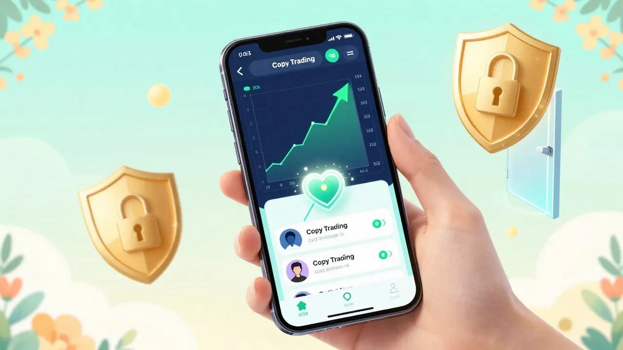 Shoujo style phone showing secure copy trading features