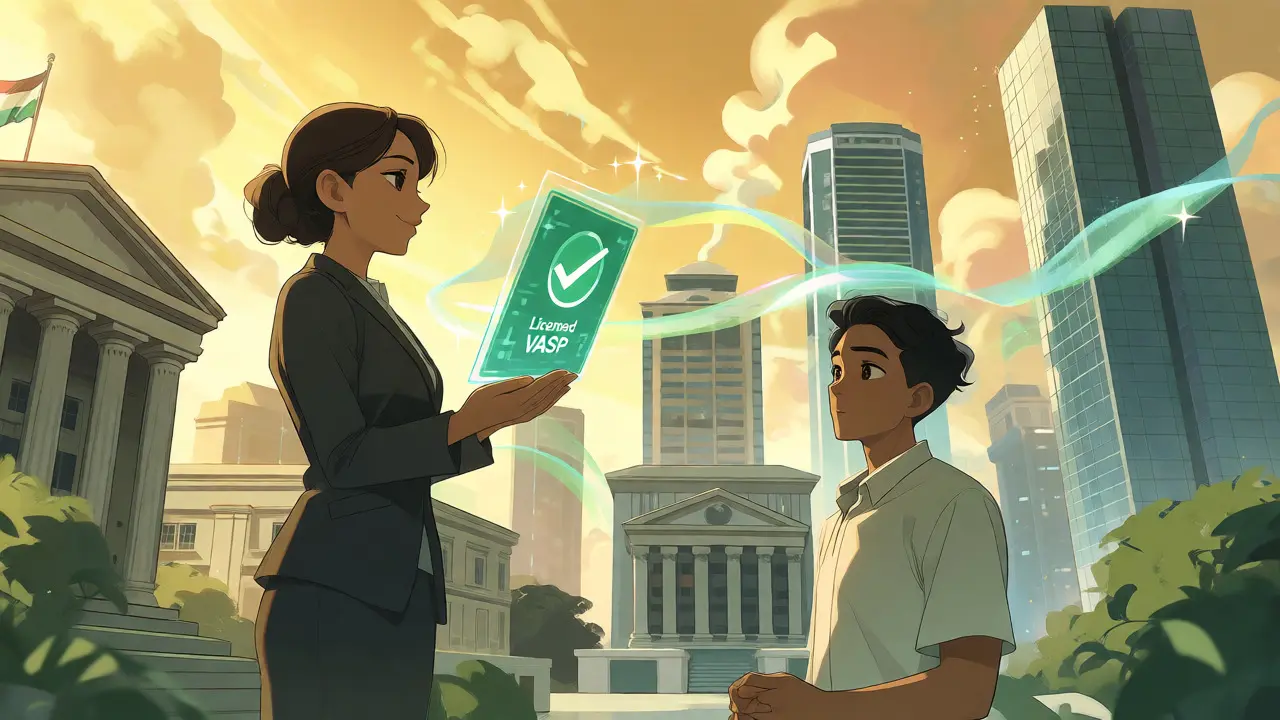 Bright anime scene showing regulated crypto licensing and cooperation in modern Lagos.