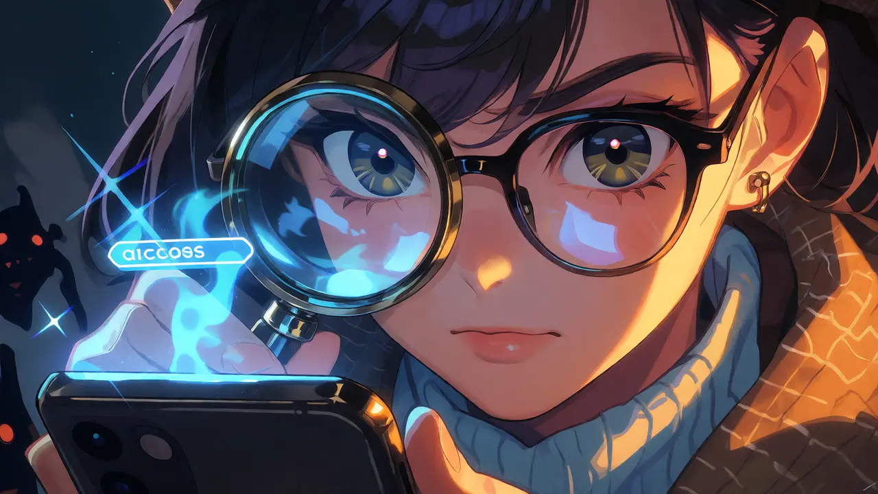 Detective anime character examining a holographic contract address