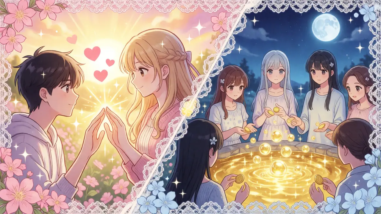 Split scene illustrating Lenfi's P2P loan exchange versus pooled lending in anime style.