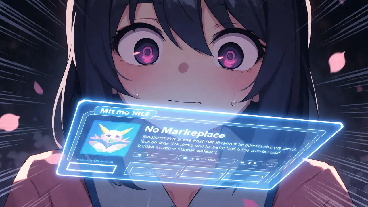 Anxious anime character checking NFT marketplace status